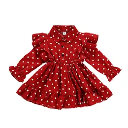 Blotona Boże Narodzenie Berbeć Kid Baby Girl Clothing Ruffle Swing Dress Polka Dots Party Dresses 1-7y 1844 Y2