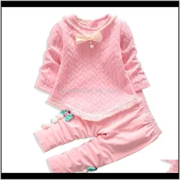 Setleri Bebek, Annelik Bırak Teslimat 2021 İlkbahar Sonbahar Kız Giyim Çocuk Moda Giysileri Bebek Pamuk Sevimli T Gömlek Pantolon 2 adet / takım Çocuklar