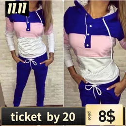 Två stycken för kvinnor långärmad rosa outfit casual tracksuit pullover joggers kostym hemklubb sätter billiga sexiga vinterkläder y0625