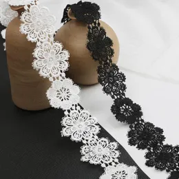 Ribbon High Quality 1yards White Black Lace Trim Polyester Sewing Craft Crochet Embroidered Flower Fabric Garmets Decor