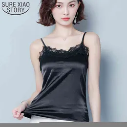 Sexy schwarze Spitze hängende Weste weiblichen Sommer draußen tragen ein lockeres Hemd Tops Slim Fit Frauen Bluse 3817 50 210417