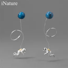 INATURE 925 Sterling Silver Lapis Lazuli Space Astronaut Long Tassel Drop Earrings for Women Fashion Jewelry 210625