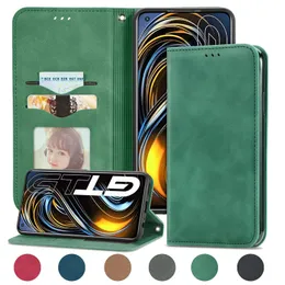 Matowy Flip Magnetic Flip PU Skórzany Wallet Case Card Slot TPU Pokrywa dla Realme X C11 C15 C17 C21 C21Y 3 5 5I 6 6S 6i 7 7i 8 GT Q2 Q3 V3 V5 V11 V15 X3 X7 X50 Pro Narzo 30 5g