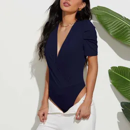 Summer Sexy Body Women Fashion Głębokie V-Neck Krótki Rękaw Plisowany Slim Bloting Kobiet Streetwear Skinny Odzież 210608