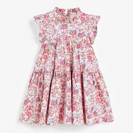 Barn Frocks 2021 Ny sommarbarnsflickor Kläder Varumärkesklänning Toddler Casual Bomull Blomma Tryck Klänningar för barn 2-7 år Q0716