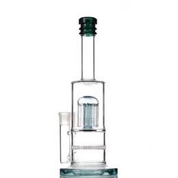 Huge Hookah Super Thickness 13.5 Inch tall color Green Glass bong with Double layer perc Water Pipe Honeycomb and Pillars 18.8 mm Joint