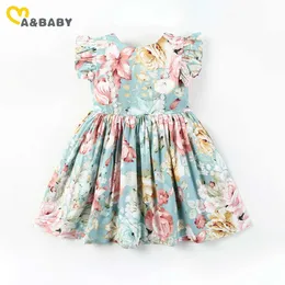 MaBaby 2-7Y Summer Vintage Flower Kid Baby Girl Abiti con bottoni in pizzo Ruffles Floral Tutu Dress For Girl Child Costumi Q0716