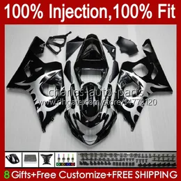 Body Injection Mold For SUZUKI GSXR-750 GSXR 750CC 600CC 750 600 CC 2004 2005 43No.7 GSXR600 GSXR750 K4 04 05 GSXR-600 GSX-R750 2004-2005 OEM Fairing Kit silvery flames