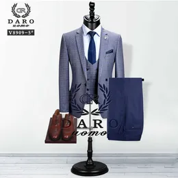 2020 DAROuomo Men Suit New Style Blazer Vest 3Piece Blue Grey Slim Fit Fashion Suit Business Casual Tailor-Made X0909