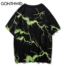 GONTHWID Oversized Tshirts Streetwear Hip Hop Lightning Print Punk Rock Gothic Tees Shirts Harajuku Casual Short Sleeve Tops Y0809