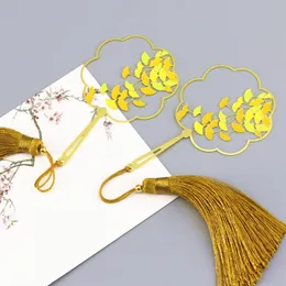 Bookmark 1pcs Autumn Ginkgo Metal Fan Art Tassel Classical Chinese Style Colorful Elegant Bookmarks To Send Teachers And Classmates