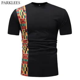 Afrikanskt tryck Svart T-shirt Män Märke Slim Fit O Neck Bomull Tshirts Mens Kortärmad Hip Hop Top Tee Camisetas Hombre 210522