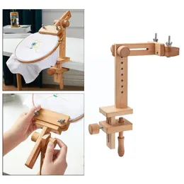 Sybemyndigar Verktyg Träbroderi Hoop Justerbara skrivbordsstativ Stitch Rack Frames 360 Degree Ringar för DIY Tillbehör HO6E2