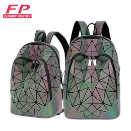 New Women Backpack Geometric Folding Bag Small Students School Bags For Teenage Girls Luminous Backpacks Hologram Daily Backpack X0529