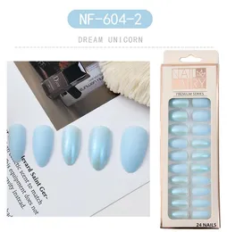sky light blue shinning and Matte nail strip wear reusable nail patch finished false nail tips Wearable Full Cover Decor Tips Art