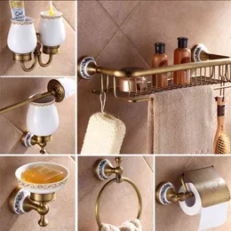 Antique Brass Luxury Bathroom Accessory paper Holder Toilet Brush Rack Commodity Basket Shelf Soap Dish Towel Ring 210720