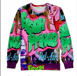 2021 Nowy świeży książę Bel Air Will Smith Bluza 3D Długie Rękaw Bluzy Crewneck Hiphop Pulowers Garnitury Topy