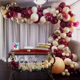 110 / 124PCS Pink Gold Confetti Skin Burgundii Balloons Garland Arch Kit Urodziny Ślub Walentynki Rocznica Decor 210626