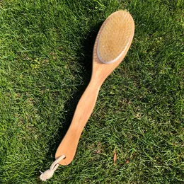 Shower Brush with Soft and Stiff Bristles Double-sided Head for Wet or Dry Brushing Exfoliating Skin Scrub Specially Long Wooden Handle Cleans the Body Easily