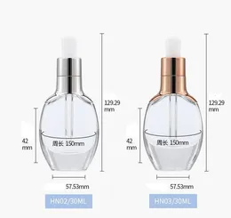 30ml Clear Glass Mini Essential Oils Glass-Flaskor Traveller Tomguld / Sliver Cap med Dropper Refillerbar flaska RRA8470