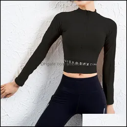 Completi Abbigliamento sportivo Atletico Abbigliamento outdoor Sport all'aperto Camicia da yoga senza cuciture Donna Fitness Mezza cerniera Manica lunga Allenamento Top Palestra C