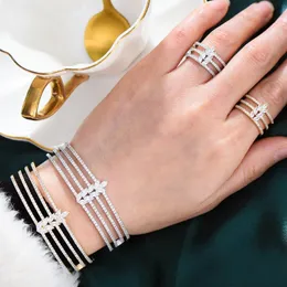 Örhängen halsband Godki Korea Trendy Bangle Ring Set Jewelry for Women Wedding Cubic Zircon Crystal CZ Aretes de Mujer Modernos 2021