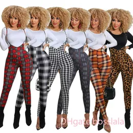 Women Two Pieces Pants Set Slim Sexy Solid T-shirt +Colourful Plaid Print Jumpsuit Ladies Outfits Fashion Designers Tracksuits