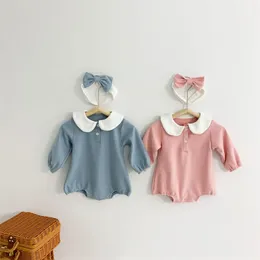 Dibeberabbit Romper With Headband Newborn Girl Clothes LongSleeve Infant Jumpsuit Cotton Toddler Baby Playsuit Overall 210315