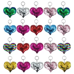 Sequined Heart Keychain Party Favorit Färgglada Bagage Dekoration Mini Key Chain Bag Pendant Creative Gift Keyring ZC896