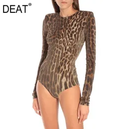 Round Neck Full Sleeves Leopard Tryckta Sexiga Swim Bodysuit Outfits All Match Fashion WO14404L 210421