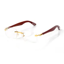 Clássico quadrado masculino óculos de sol marca óptica clara marrom lentes de metal dourado decorativo designer pernas de madeira óculos em destaque negócios casual com caixa original