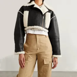 여성 따뜻한 짧은 재킷 패션 트렌드 양털 칼라 오토바이 두꺼운 겉옷 디자이너 겨울 여성 가죽 양고기 가짜 모피 코트