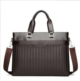 Factory Partihandel Män Brevkassess Väskor Mode Striped Business Handväskor Horisontell Läder Fashion Briefcases Stor kapacitet 14 tums datorväska