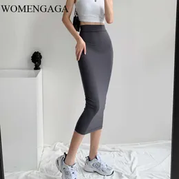 WOMENGAGA European And American Autumn High Waist Mid-length Tight-fitting Hip Slim Slimming Elasticity Skirt Women 2VC 210603