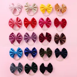 Velvet Handtied Bows With Thin Nylon Headband Or Clips For Girls Kids Velvet Turban Hair Accessories