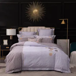 침구 세트 Michiko Home 섬유 아메리칸 단순한 스타일의 단색 퀼트 커버 베개 침대 면화 이중 4 개 세트