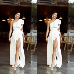 2021 간단한 순수한 흰색 한 어깨 이브닝 드레스 따뜻한 공식 파티 드레스 우아한 높은 분할 무도회 가운 빈티지 Vestido de Festa