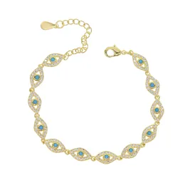 Mädchen Damen Modeschmuck 15+4cm goldgefülltes Micro Pave CZ schönes türkisches Evil Eye Charm Perlen verbundenes Armband