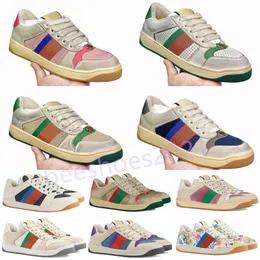 Mens Italy Bee Shoe Women Outdoor Casual Dirty Leather Shoes Screener Green Red Stripe Embroidered Couples Flat Trainers Des Chaussures