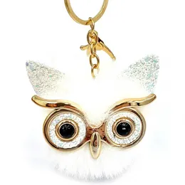 Cartoon Gold Bird Keychain Big Eye Owl Fur Key Ring Holder Bag Hangs Fashion Jewelry Will and Sandy Red White Black