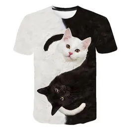 Mens Graphic Digital Tees Cool Fashion T Shirt for Men and Women Two Cats Print 3d T-Shirt Summer Short Sleeve Male Tops