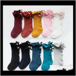 Giyim Bebek Annelik Bırak Teslimat 10 Renkler 2021 Çocuk Toddlers Kızlar Büyük Yay Örme Diz Yüksek Uzun Yumuşak Pamuk Dantel Bebek Fırfır Çorap YS
