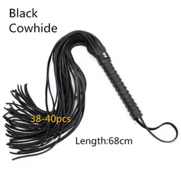 38 pcs borla de couro genuíno chicote flogger brinquedos sexuais para homens mulheres casais flertando corridas montando colheita para espancar adultos jogos p0816