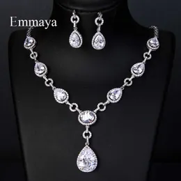 Emmaya Fashion Clear CZ Jewelry Sets Brilliant Cubic Zircon Wedding Party Earrings Necklace Jewelry Sets For Heavy Dinner Gift H1022