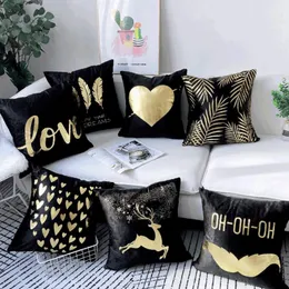 Decorative Pillows Pillow Case Decoracion Hogar Black Cushion Cover Square Funda Cojin Christmas Decorations For Home Bronzing Cushion/Decor