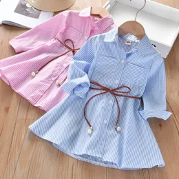 Baby girl Stripe blouse dress with pearl Sash girls fashion princess prom dresses children Designers Clothes Kids boutique clothing