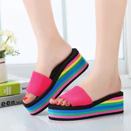 2021 Verão Mulheres Sandal Chinelos Plataforma Slipper Slipper Wedge Flip Flops High Heel Beach Slide Shoes