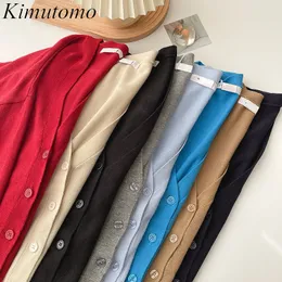 Kimutomo Kvinnor Solid Cardigans Vår Höst Korea Chic Kvinna V-Neck Single Breasted Långärmad Outwear Toppar 210521