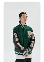 Hip Hop Furry Bone Patchwork Färg Block Jackor Mens Harajuku College Stil Bomber Jacka Män Baseballrockar 3 Färg