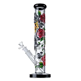 Unique 14 Inch Hookahs 5mm Thick Glass Bong Straight Tube Oil Dab Rigs Handcraft Water Pipes 18mm Female Joint With Bowl GID17